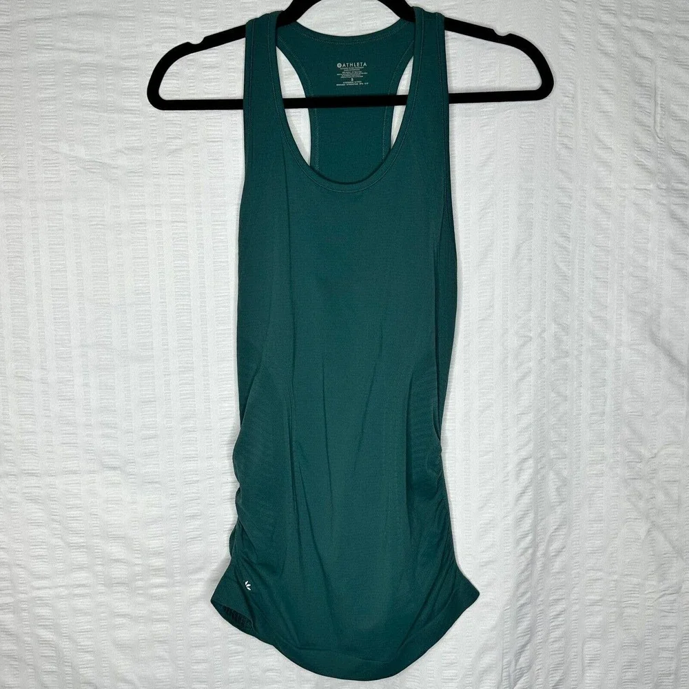 Athleta Shirt Womens Small Teal Racerback Rouched Scoop Neck Tank Top Workout
